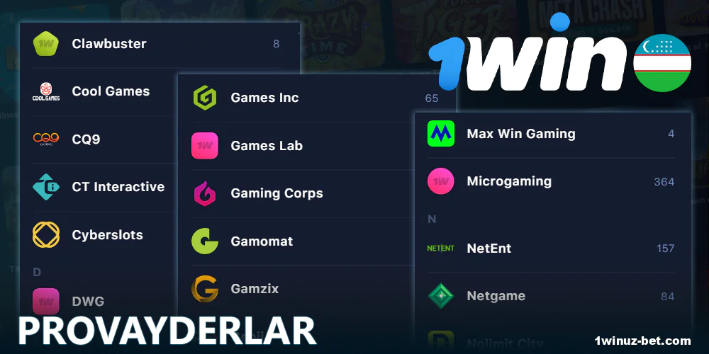 1Win O'zbekiston kazino provayderlari