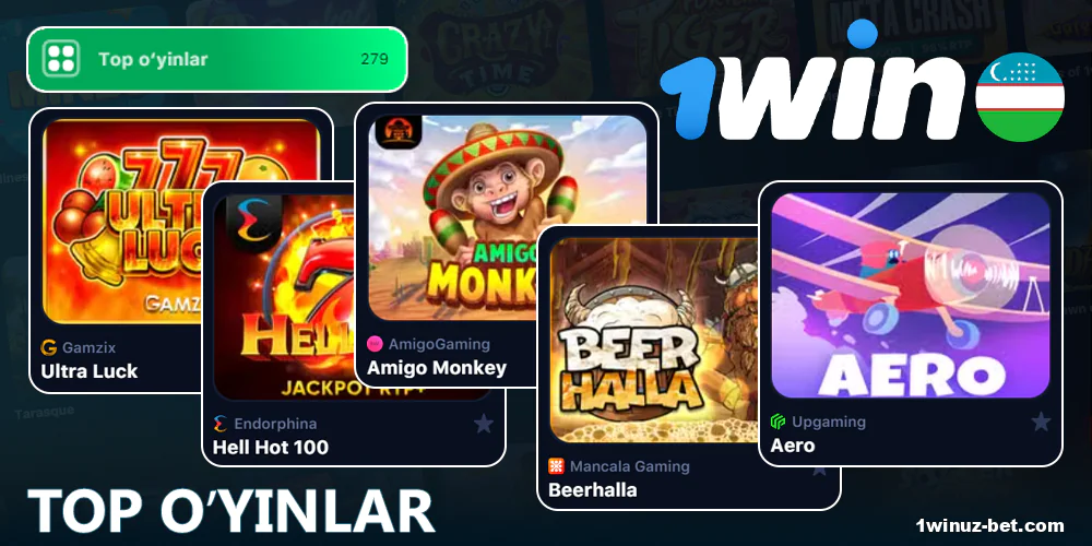 Kazino 1Win O'zbekistondagi TOP o'yinlar