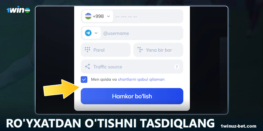 1Win O'zbekiston hamkorlik dasturida ro'yxatdan o'tishni tugallang
