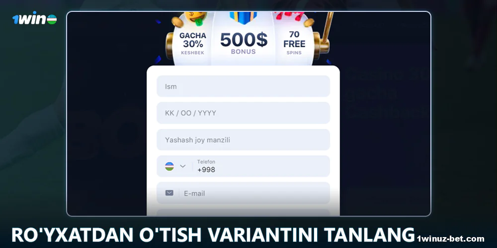 1Win O'zbekiston da ro'yxatdan o'tish variantini tanlang