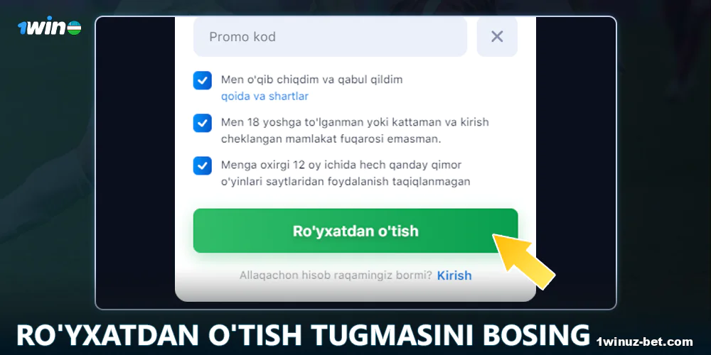 1Win O'zbekiston da ro'yxatdan o'tganingizni tasdiqlang
