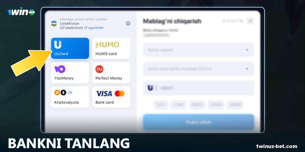 1Win O'zbekiston da bank usulini tanlang