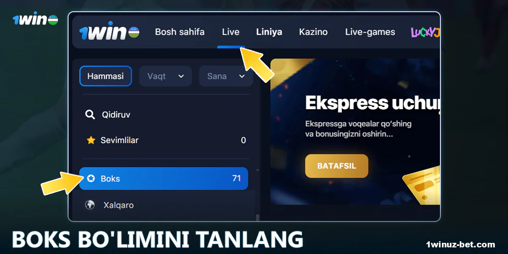 1Win O'zbekistondagi Boks bo'limiga o'ting