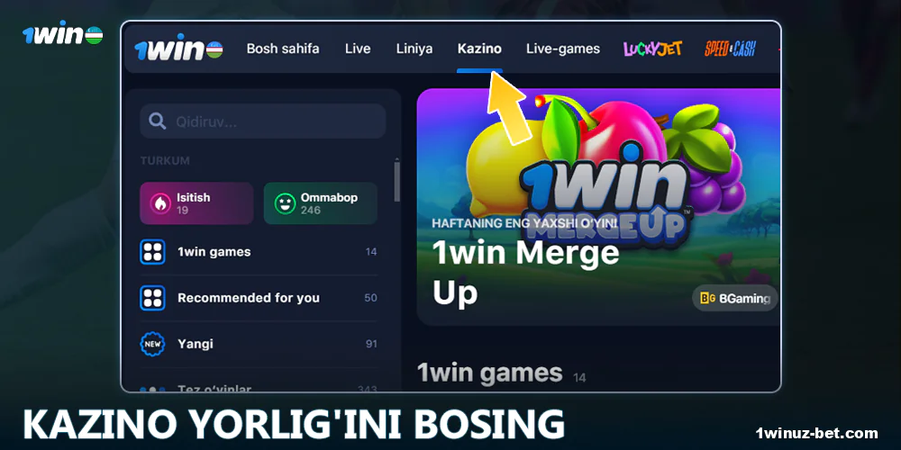 1Win O'zbekistondagi Kazino yorlig'iga o'ting