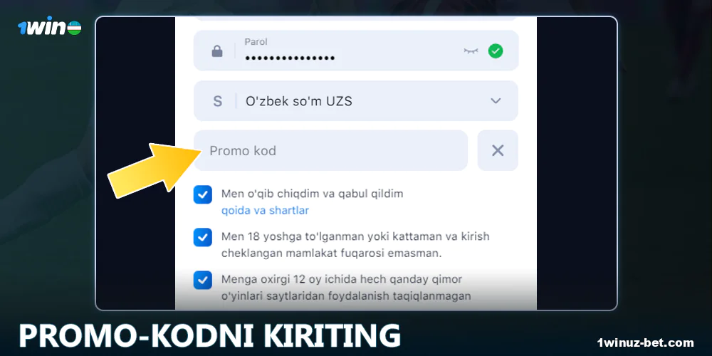 Promo-kodni 1Win O'zbekiston-ga kiriting