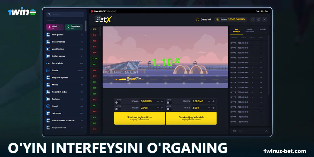 1Win O'zbekiston da JetX o'yin interfeysini o'rganing