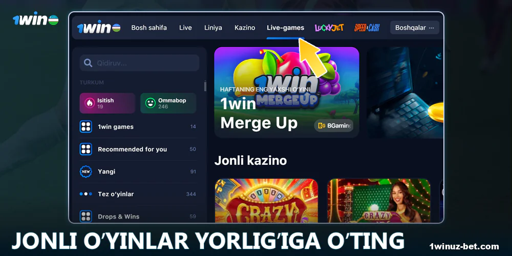 1Win O'zbekiston da Jonli o'yinlar yorlig'ini oching