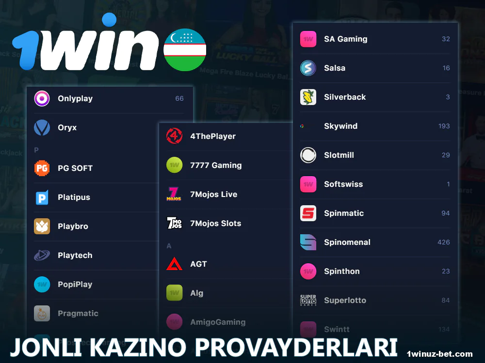 1Win O'zbekiston da jonli kazino ishlab chiquvchilari