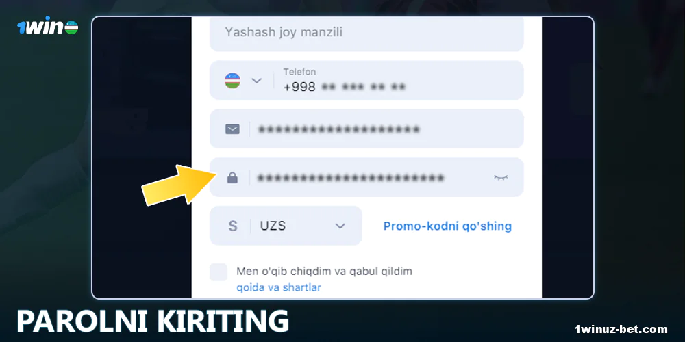 1Win O'zbekiston da parol yarating
