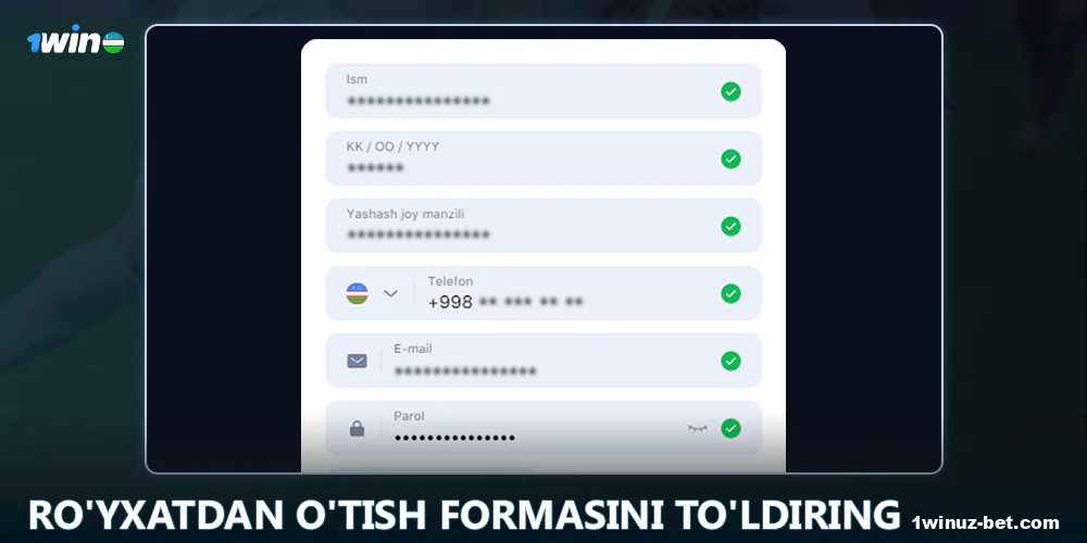 1Win O'zbekiston saytida ro'yxatdan o'tish shaklini to'ldiring