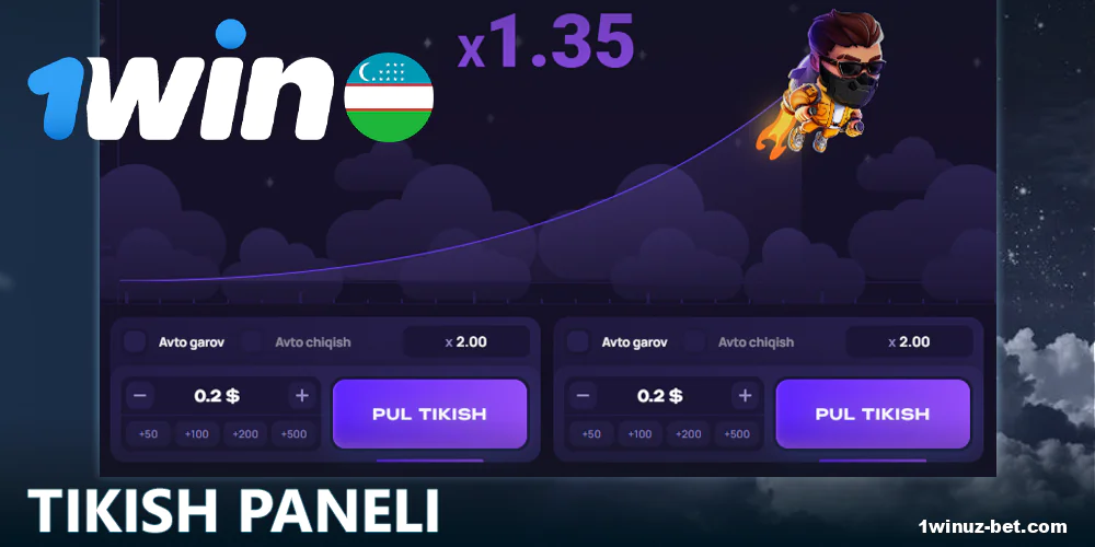 1Win O'zbekistondagi Lucky Jet o'yini uchun tikish paneli