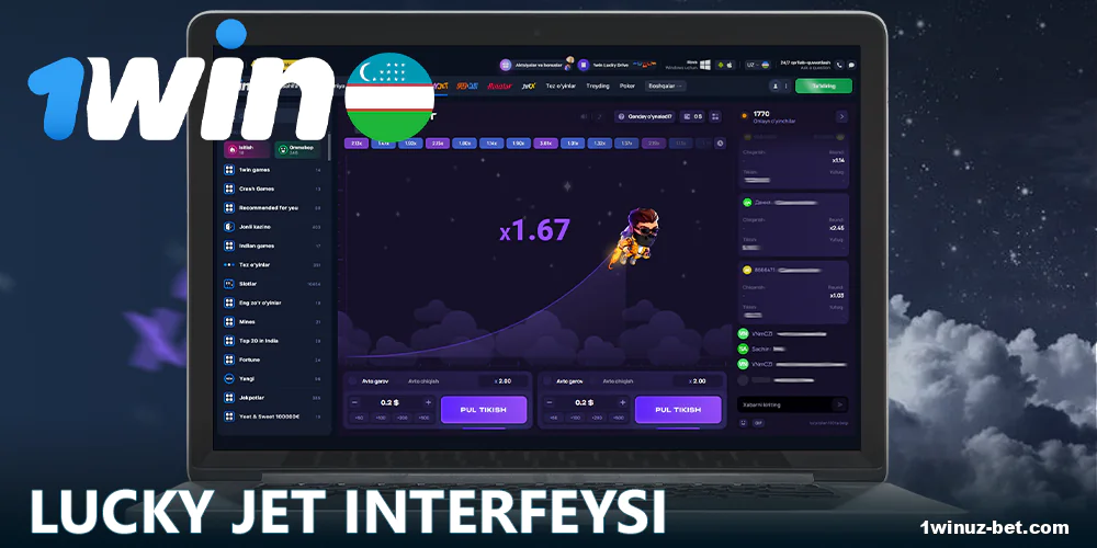 1Win O'zbekistondagi Lucky Jet o'yin interfeysi
