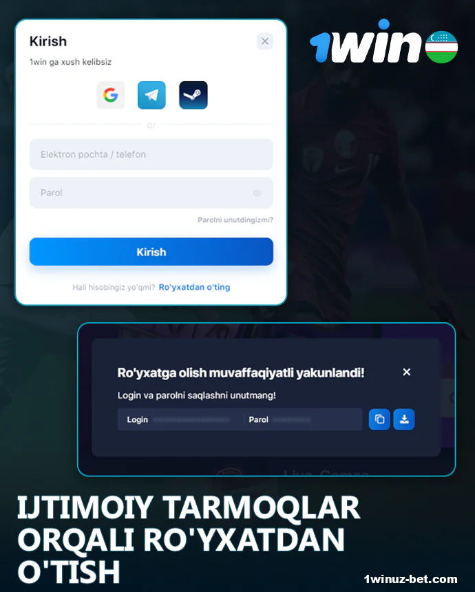 O'zbekistonlik futbolchilar uchun ijtimoiy tarmoqlar orqali ro'yxatdan o'tish 1Win