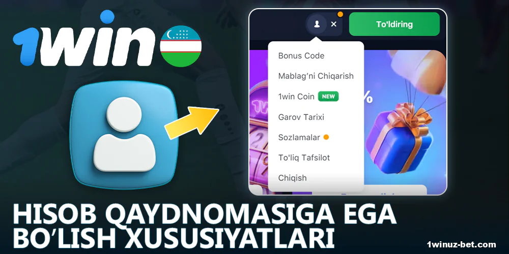 1Win O'zbekistondagi profil menyusi