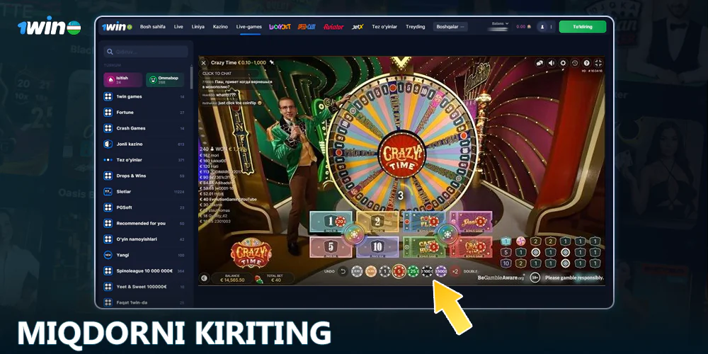 1Win O'zbekistonga tikish summasini kiriting