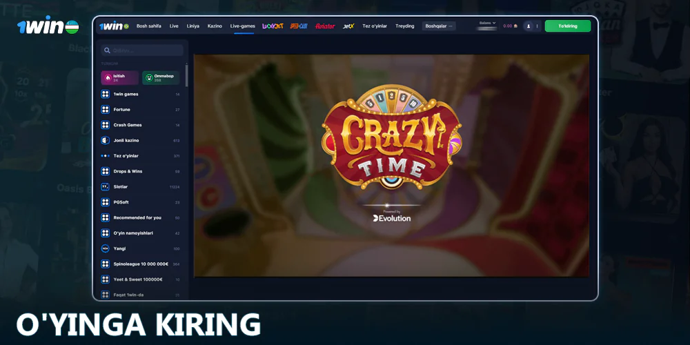 1Win O'zbekiston da jonli o'yinni yoqing